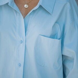 Oversized Light Blue Cotton Button-Up Shirt